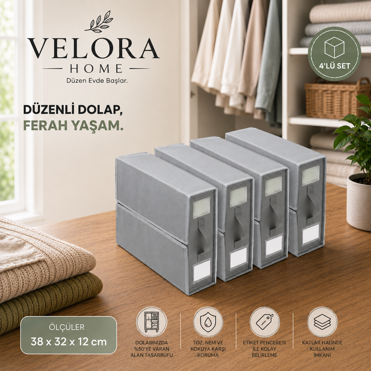 Premium Çarşaf Organizeri – Dolap Düzenleyici 4'lü Set