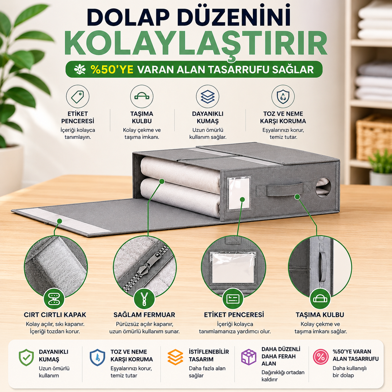 Premium Çarşaf Organizeri – Dolap Düzenleyici 4'lü Set