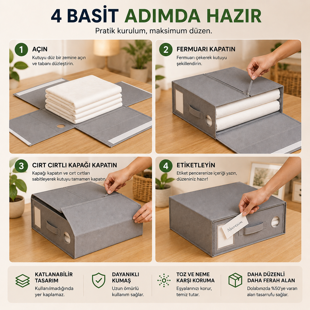 Premium Çarşaf Organizeri – Dolap Düzenleyici 4'lü Set